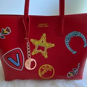Versace Collection Red Tote with Decorative Patches